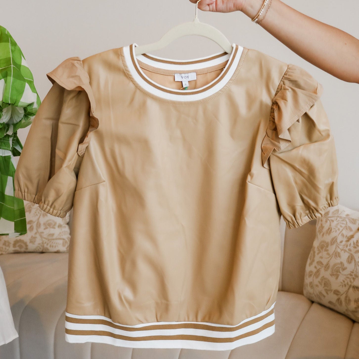 Leather Taupe Top