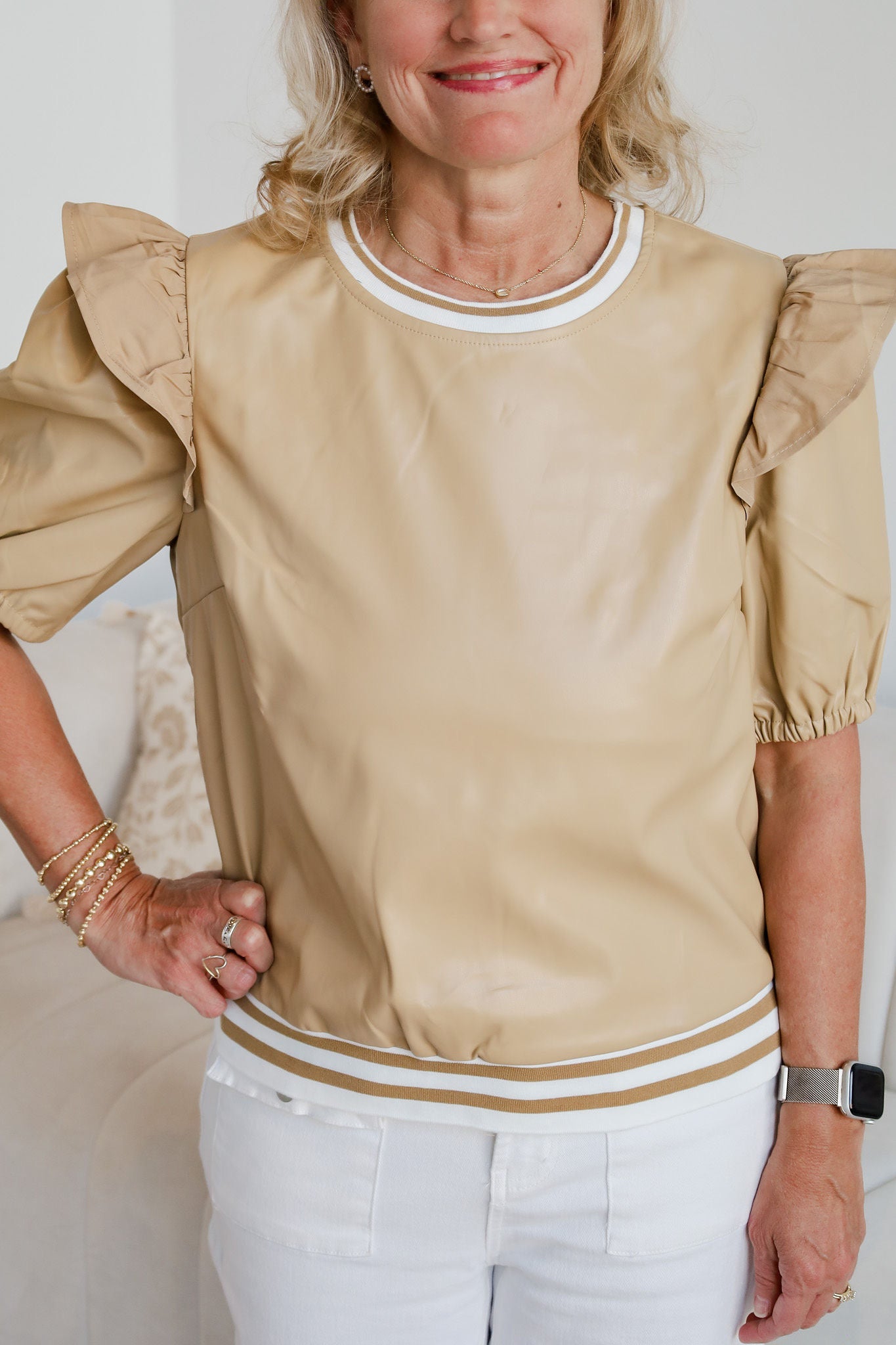 Leather Taupe Top